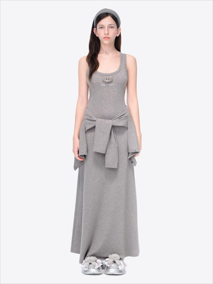 Waist-Tie Cardigan Two-Piece Long Dress Set