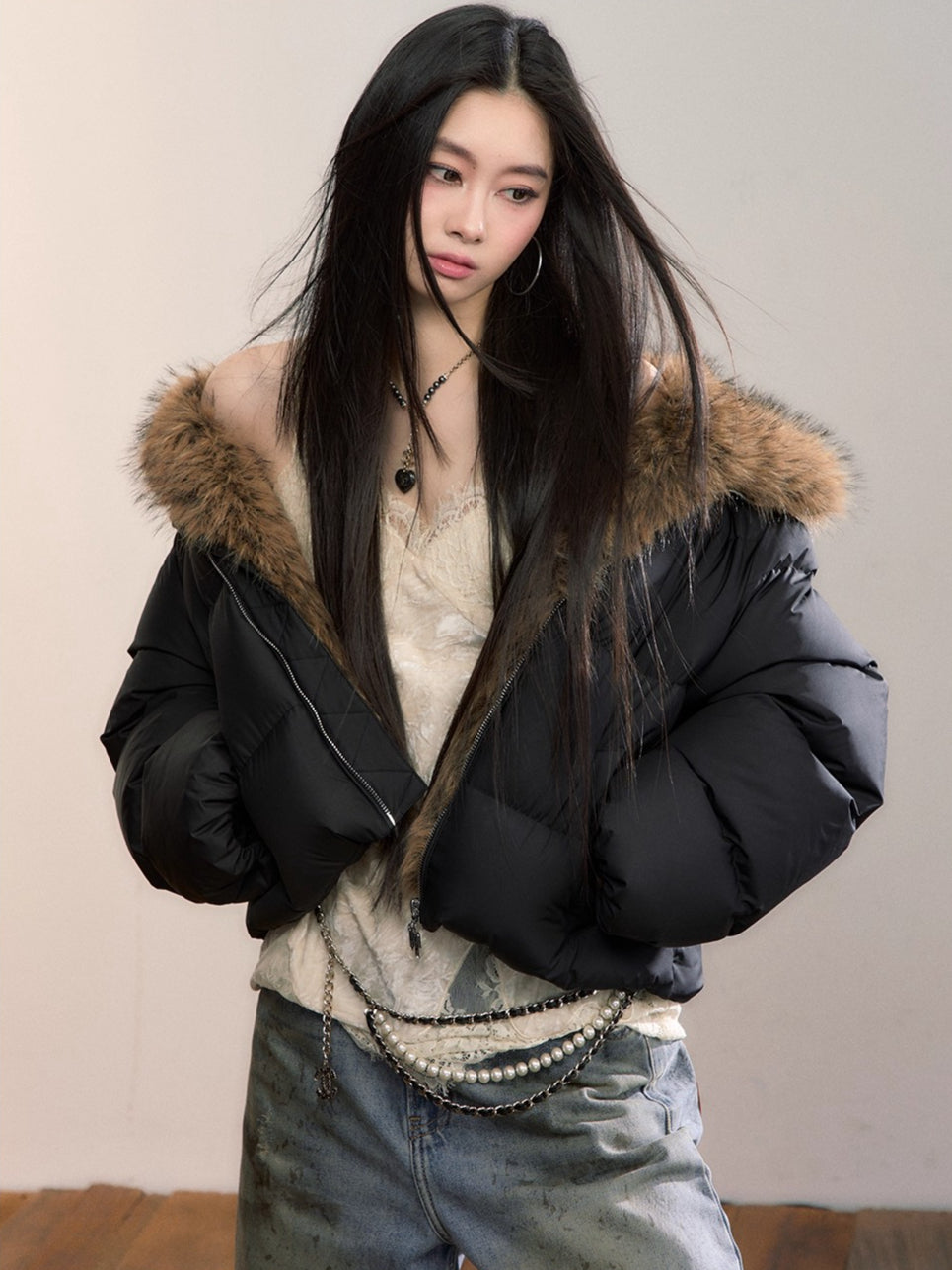 Detachable Faux Fur Collar Down Jacket