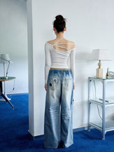 One-Shoulder Beaded Strappy Solid Color T-Shirt - CHINASQUAD