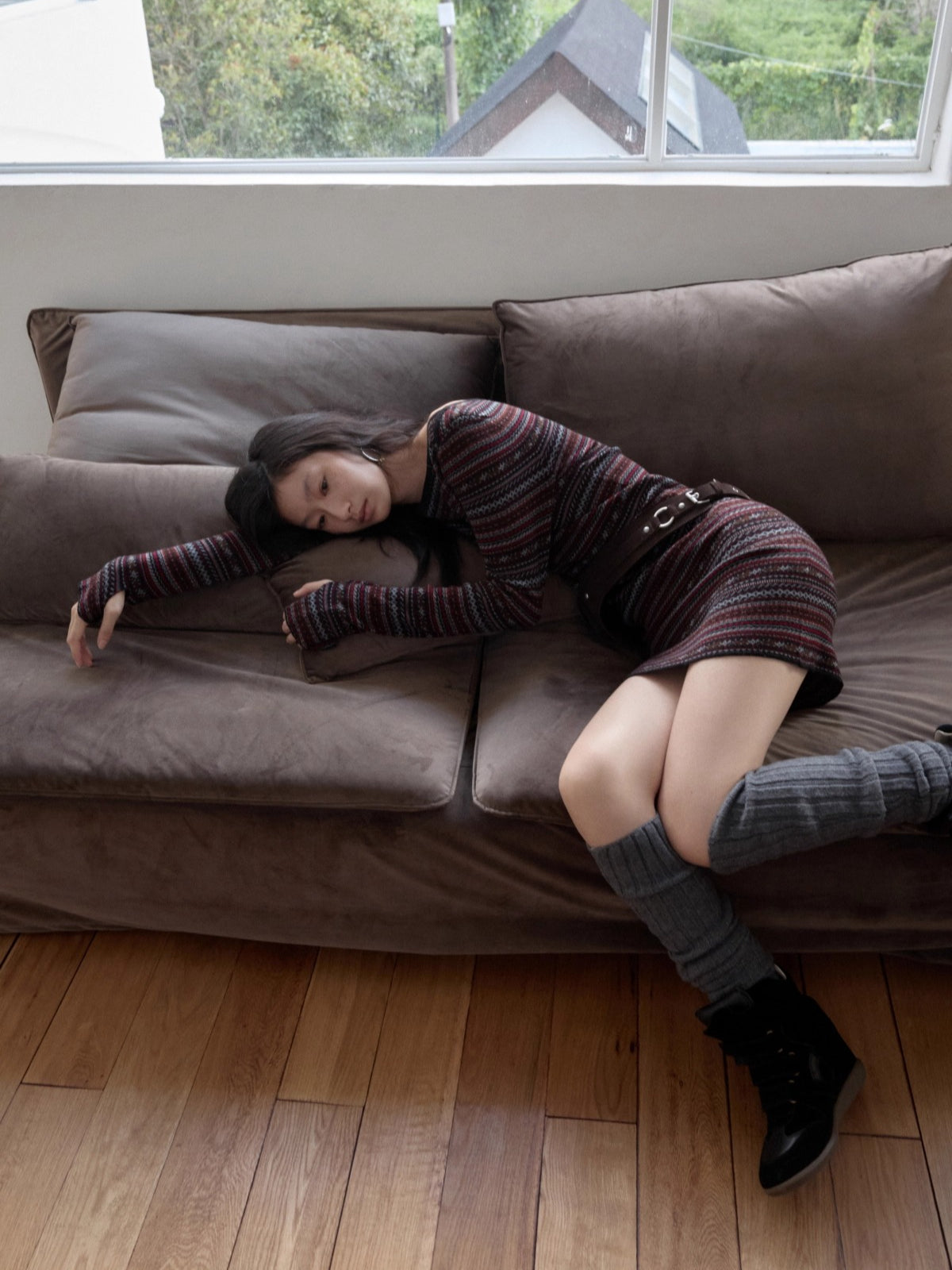 Fair Isle Off-Shoulder Jacquard Knit Dress