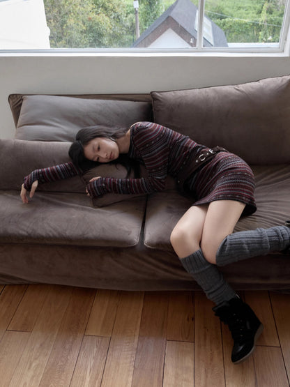 Fair Isle Off-Shoulder Jacquard Knit Dress