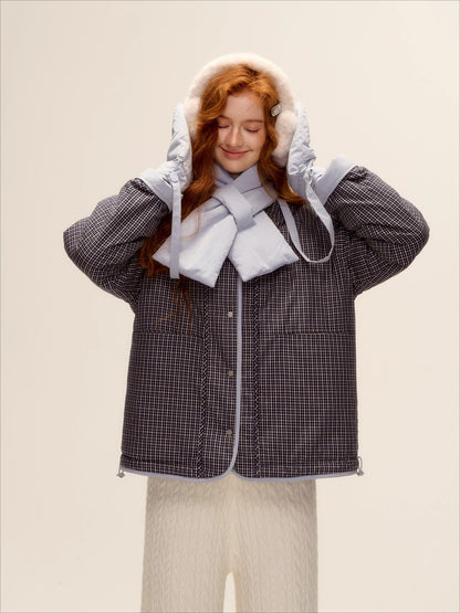 Vintage Blue Plaid Reversible Padded Jacket Set