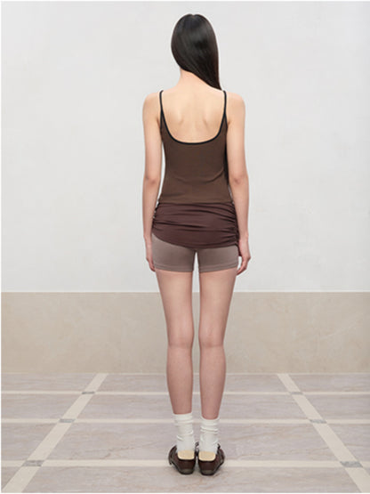 Color-Blocked and Pleated Low-Waist Shorts