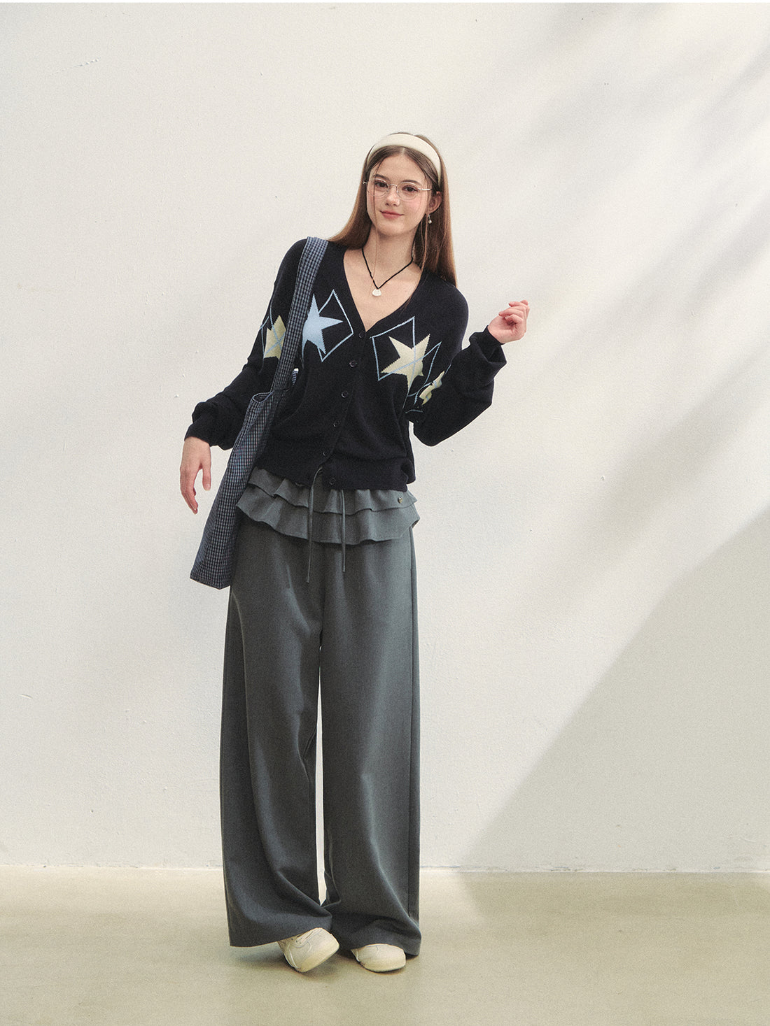 Two-piece Double-layer Ruffle Tie Straight Pants - CHINASQUAD