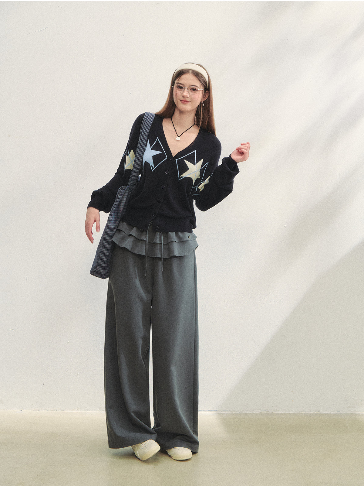 Two-piece Double-layer Ruffle Tie Straight Pants - CHINASQUAD