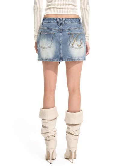Ranch-Style Layered Denim Mini Skirt