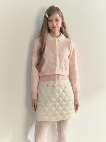 Sweet Pink Gingham Doll Collar Knit Cardigan