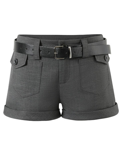 Grey Patch-Pocket Low Waist Suit Shorts