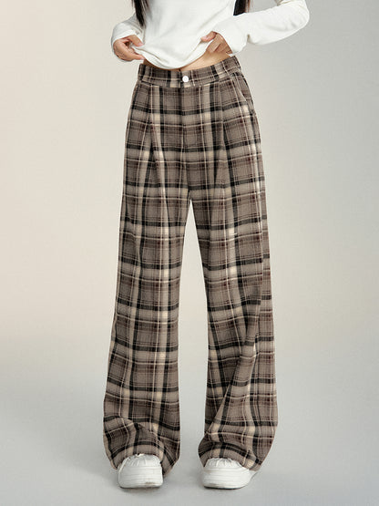 Loose Plaid Wide-Leg Pants