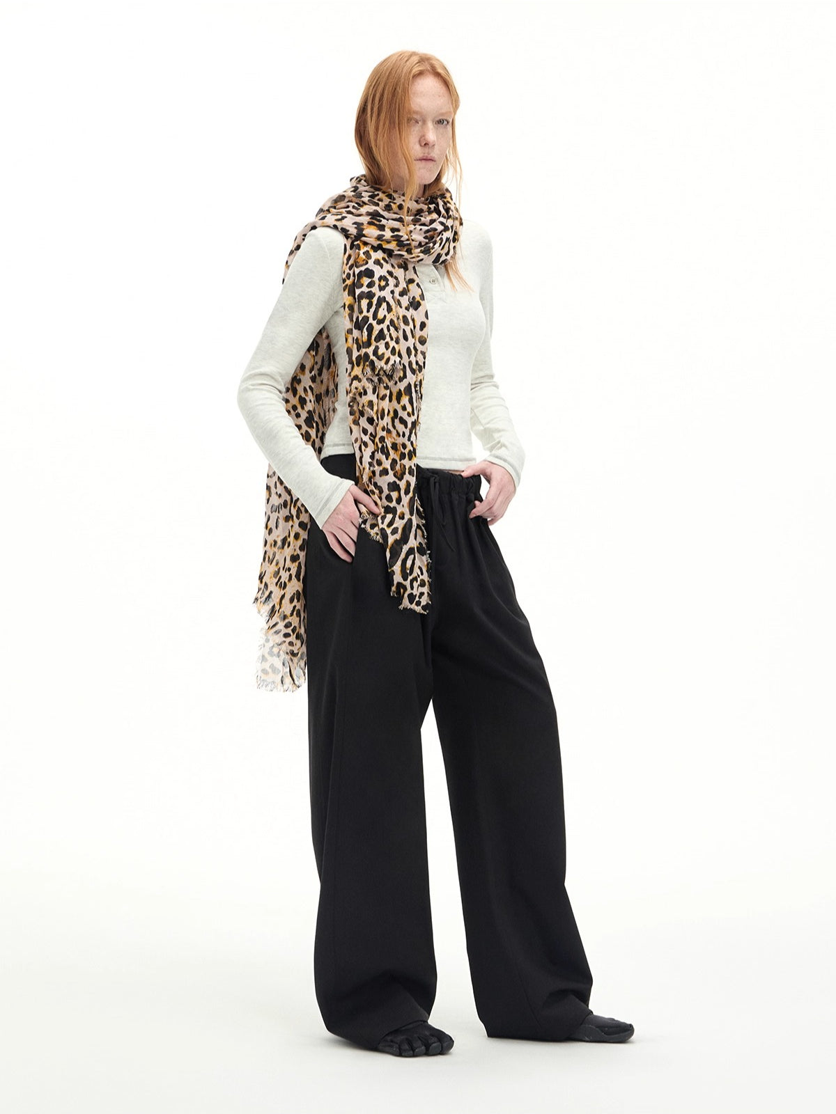 Drawstring Wool-Blend Wide-Leg Pants