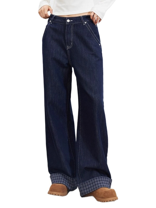 MacyMccoy Plaid Patchwork Wide-Leg Jeans
