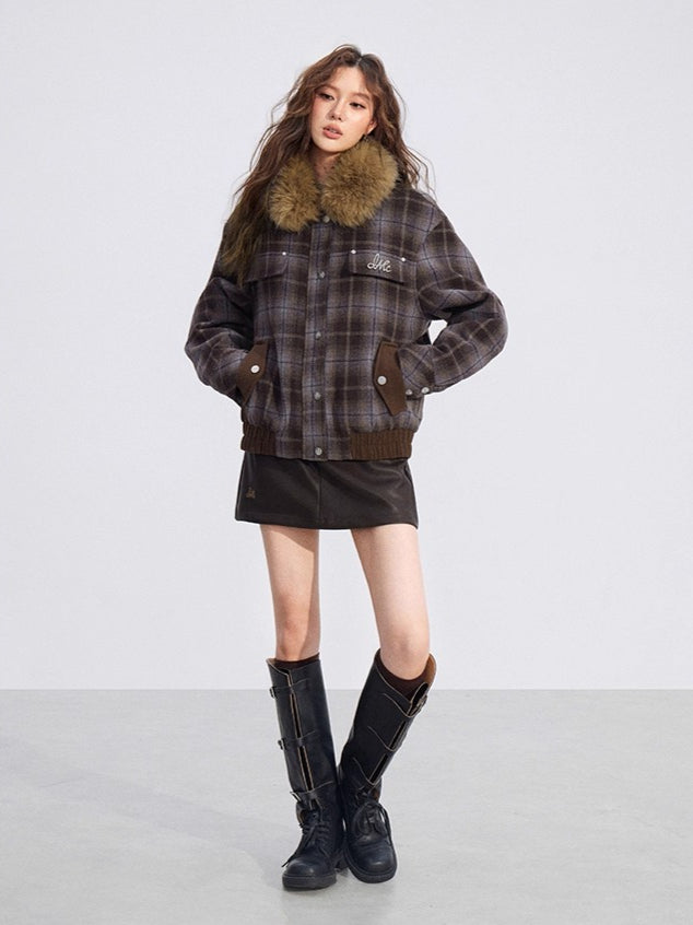Melange Wool-Blend Quilted Plaid Jacket