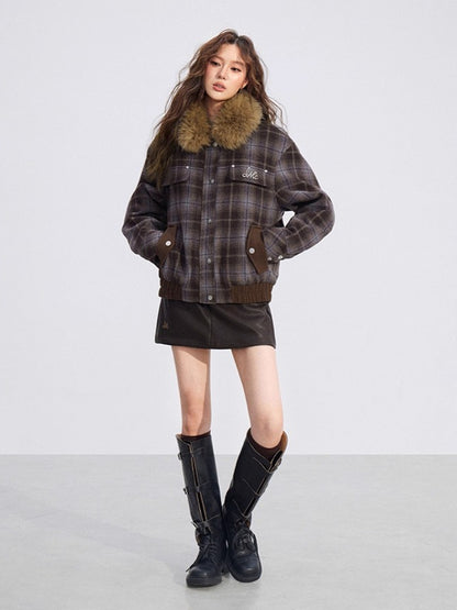 Melange Wool-Blend Quilted Plaid Jacket