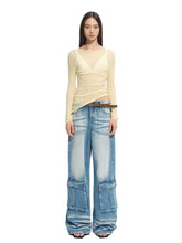 Washed Twill Denim Whisker Wide-leg Jeans - CHINASQUAD