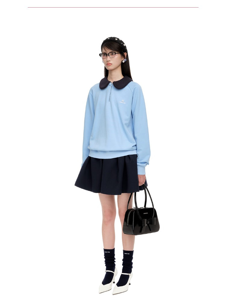 Detachable Collar Cotton-Blend Oversized Sweatshirt