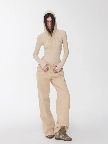 Embroidered Letter Drawstring Hooded Jumpsuit