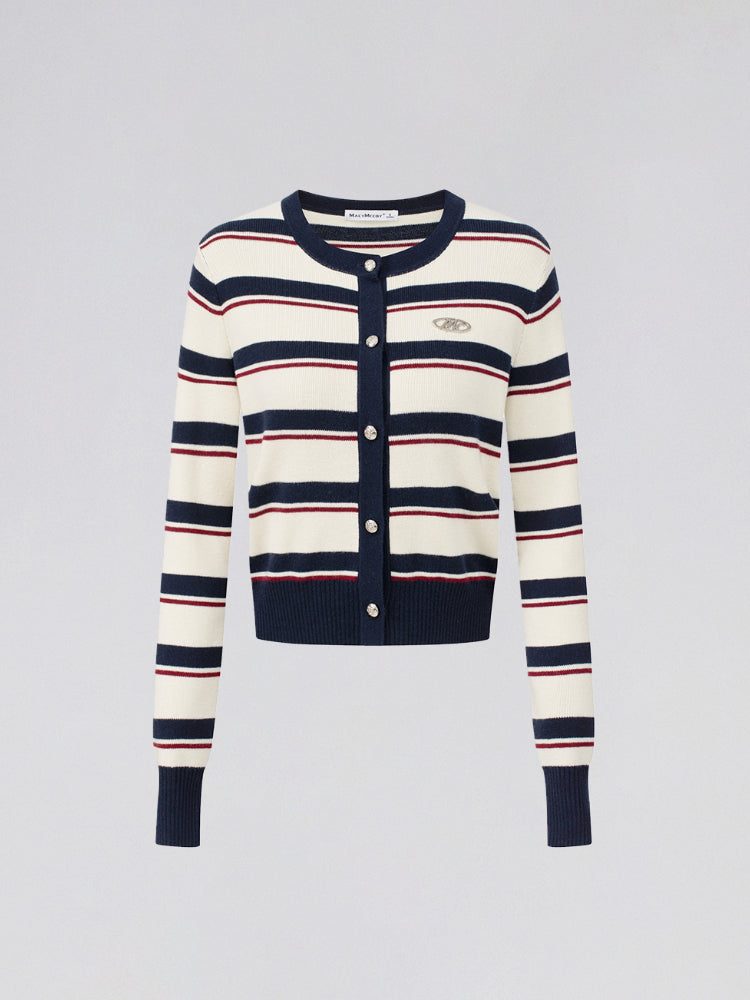 Color-Block Striped Knit Cardigan