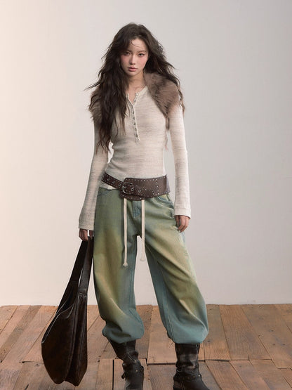 Sequin-Kissed Mélange Henley Knitwear