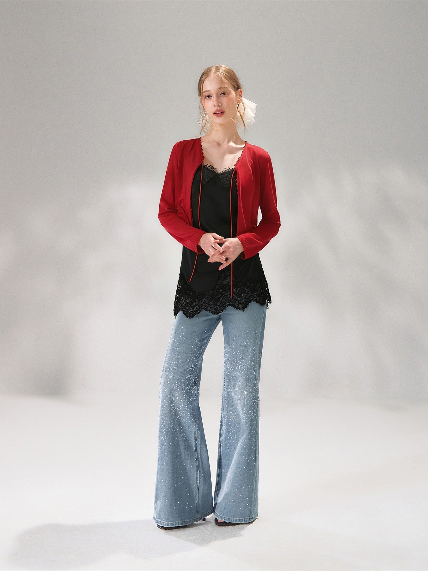Asymmetric Lace-Trim Satin Camisole