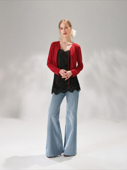 Asymmetric Lace-Trim Satin Camisole