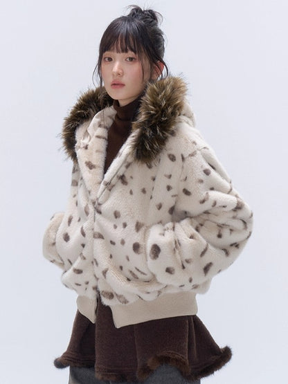 Faux Fur Hooded Zip-Up Cropped Jacket