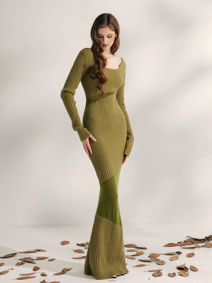 Autumn Weave Knit Panel Waist Dress