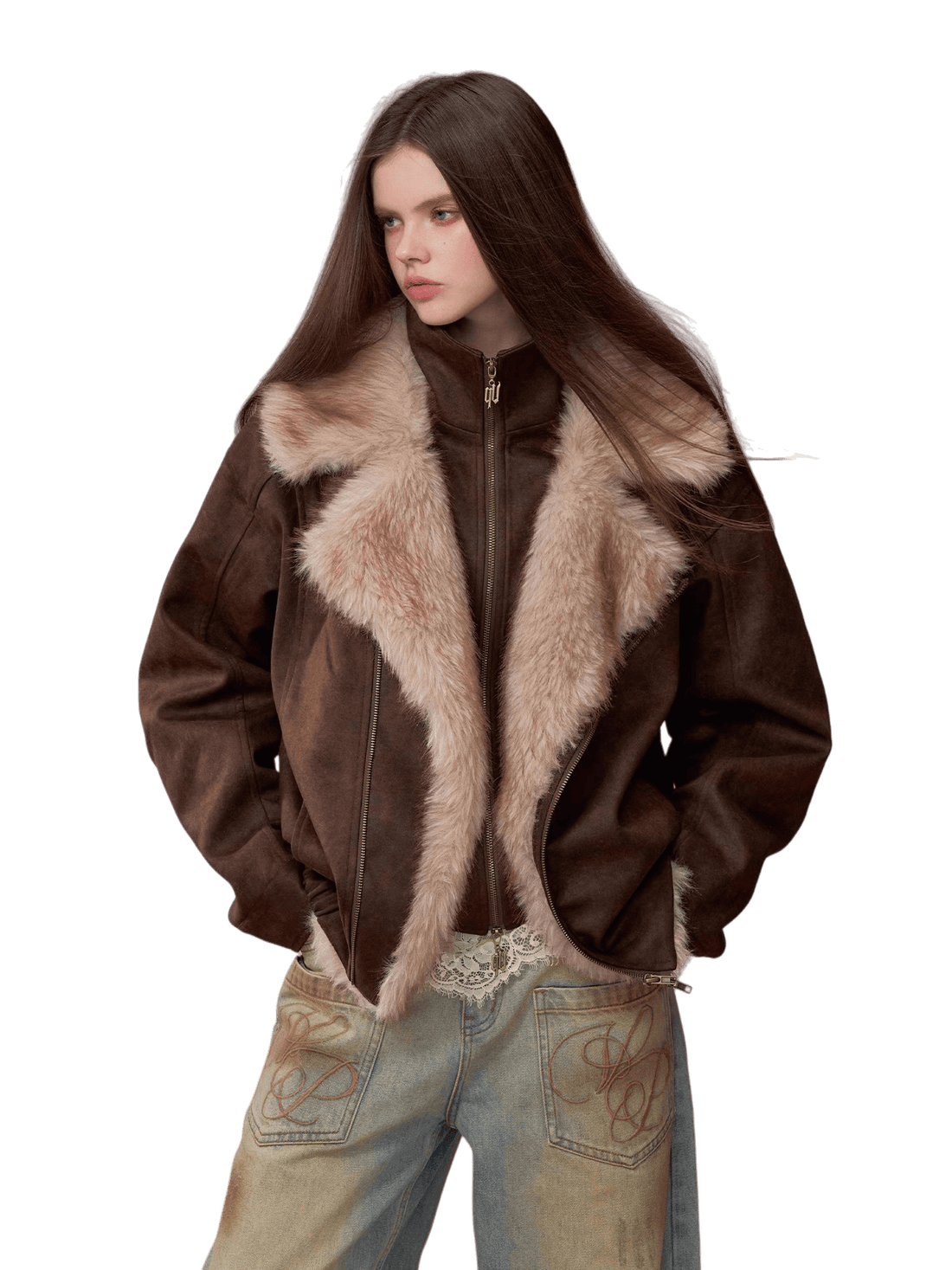 Faux Fur Collar Padded Two-in-One Jacket