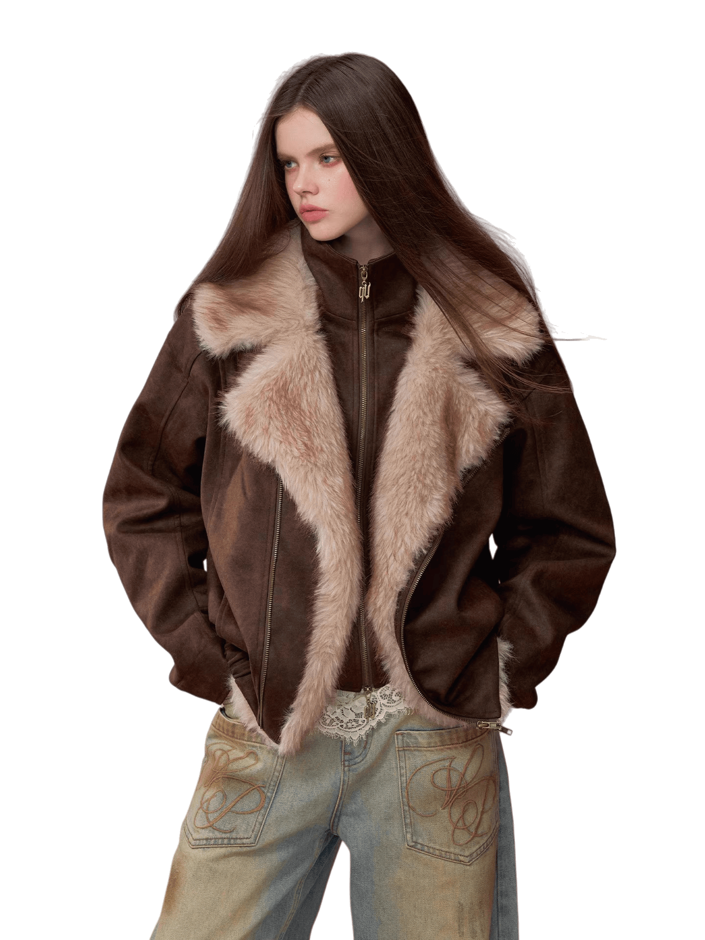 Faux Fur Collar Padded Two-in-One Jacket