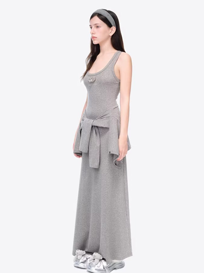 Waist-Tie Cardigan Two-Piece Long Dress Set