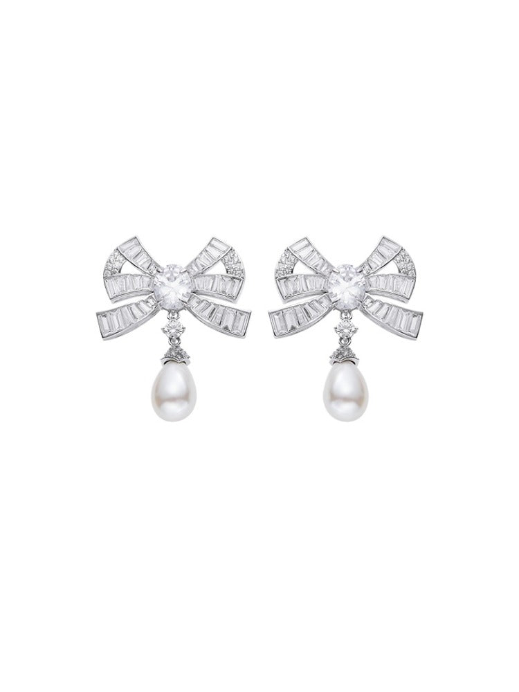 Bow Pearl Drop Earrings