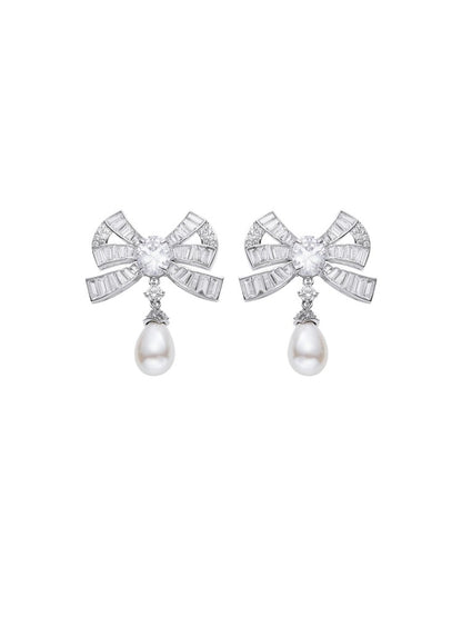 Bow Pearl Drop Earrings