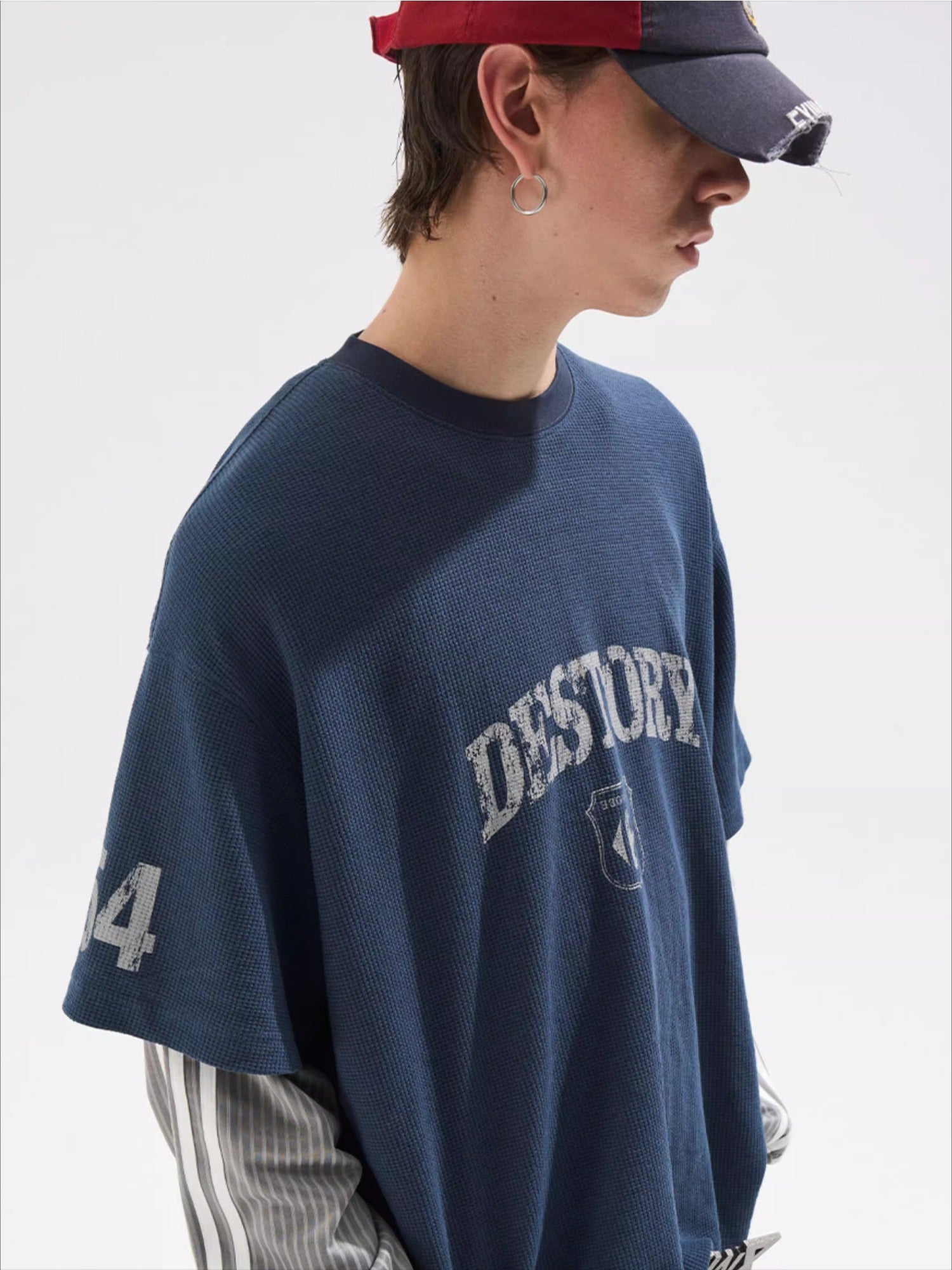 Faded Print Layered-Effect Patchwork Long Sleeve T-Shirt
