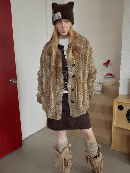 Melard Woven Rabbit Fur Shirt Jacket