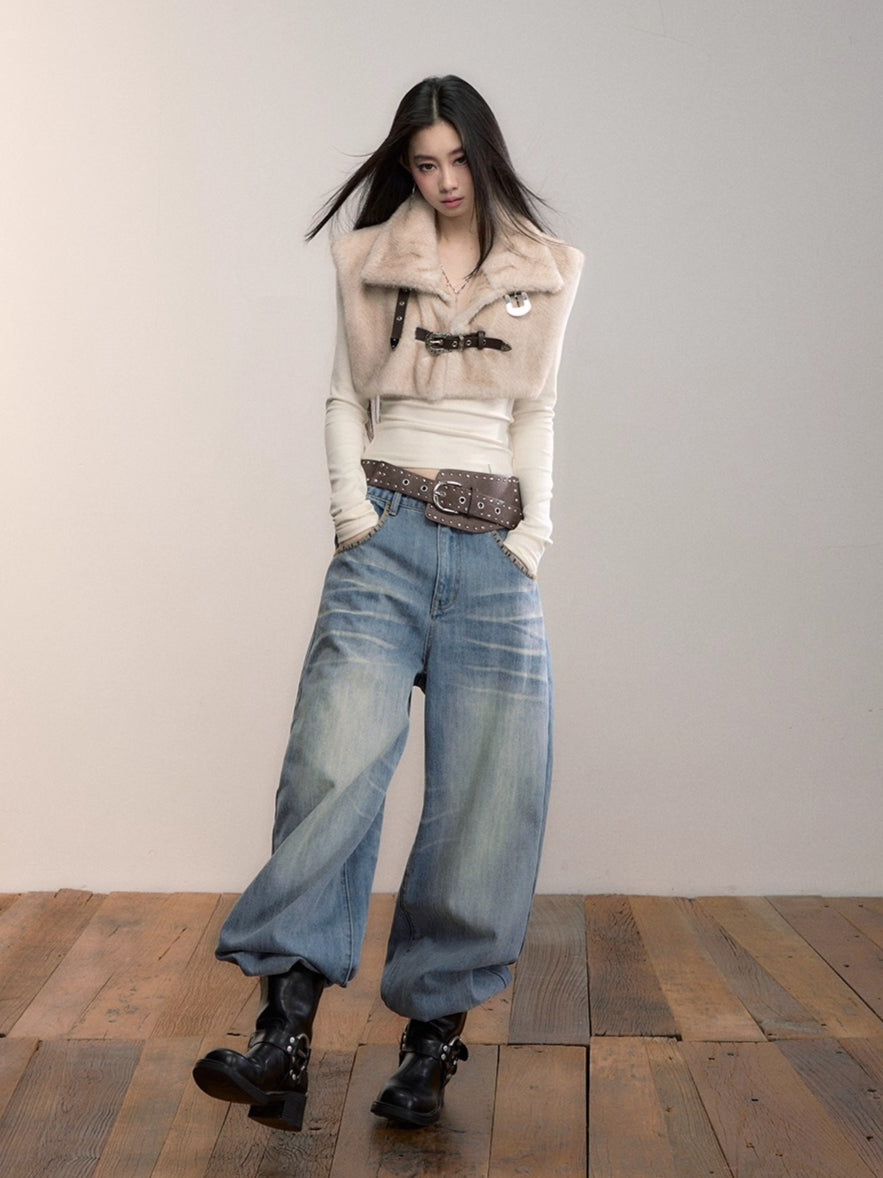 Washed Straight-Leg Denim Pants