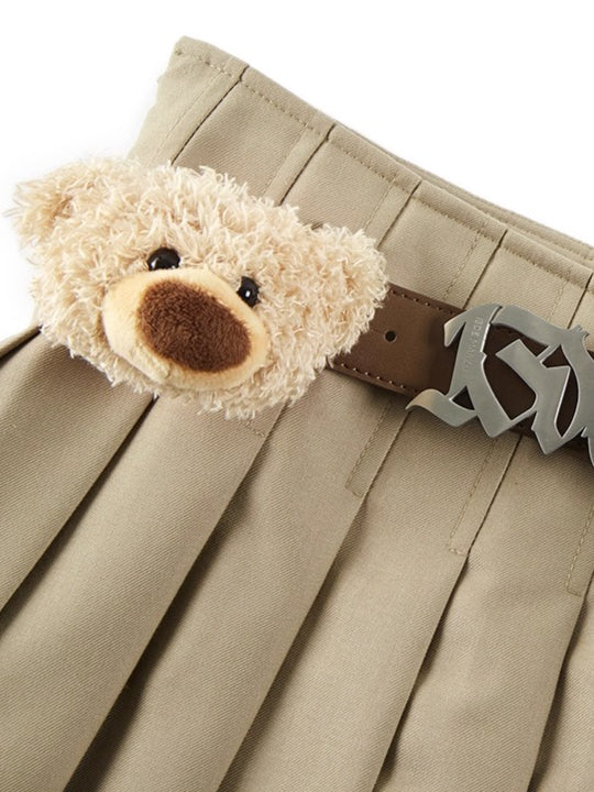 High-Waist Pleated Belted Skirt