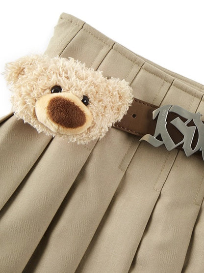 High-Waist Pleated Belted Skirt