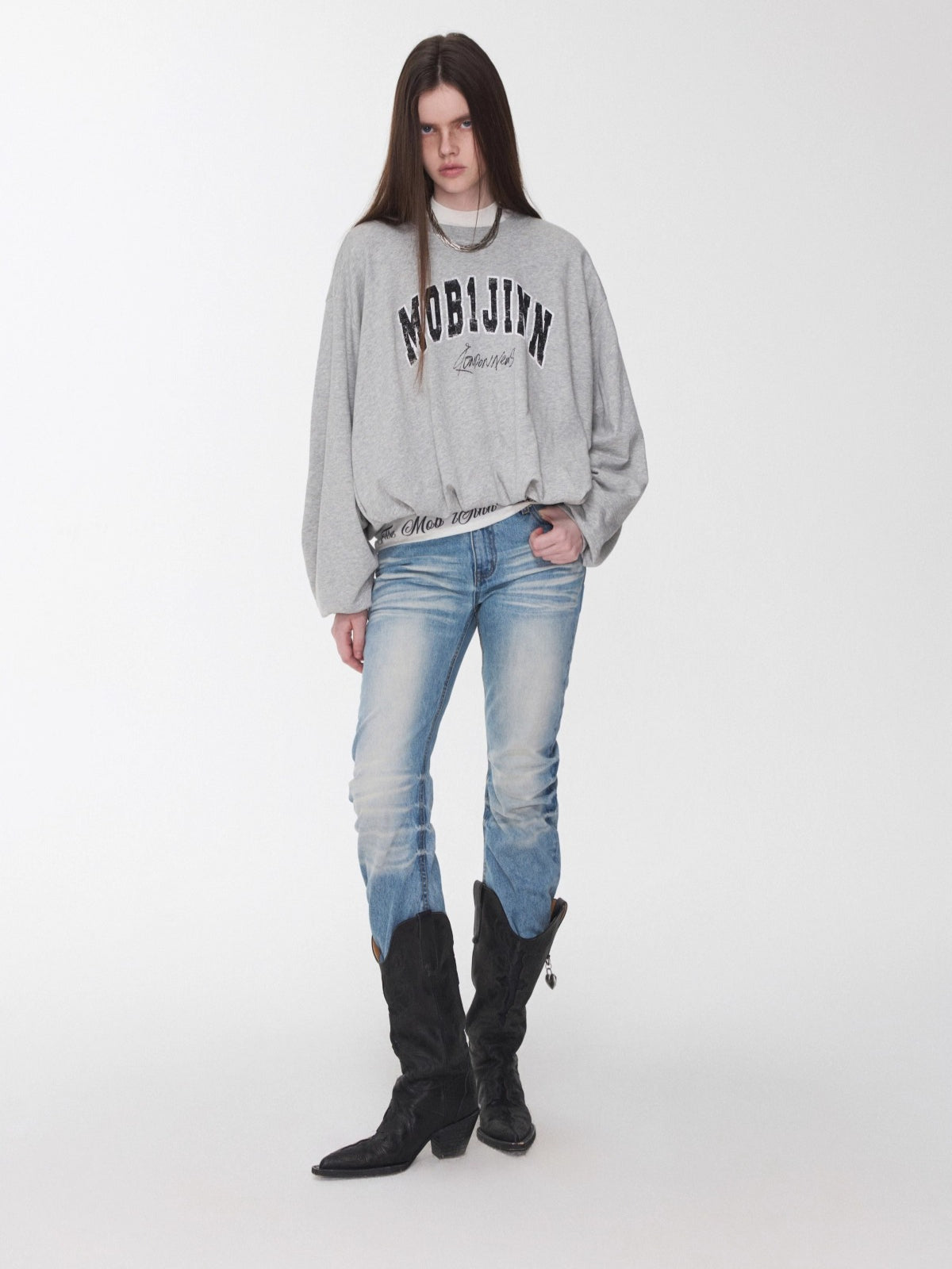 Basic Round-Neck Letter Print Semi-Sheer T-Shirt