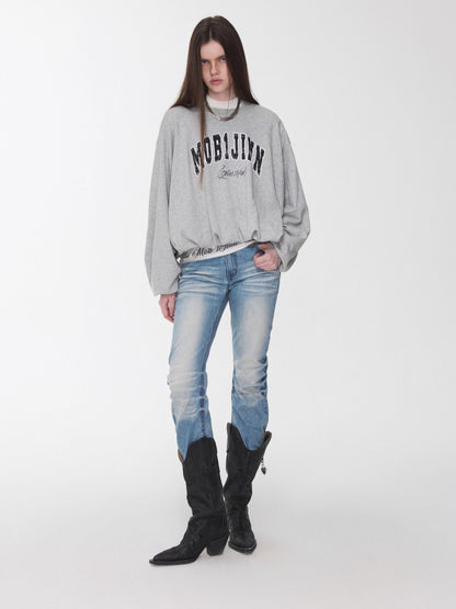 Basic Round-Neck Letter Print Semi-Sheer T-Shirt