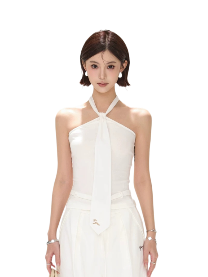 Minimalist Halter Tie Knit Bustier