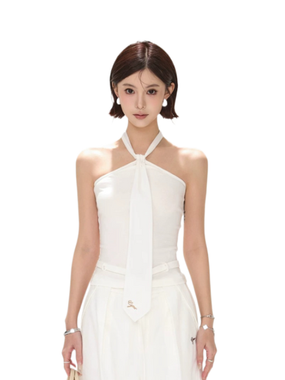 Minimalist Halter Tie Knit Bustier