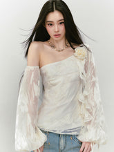 Irregular Slant Shoulder Lantern Sleeve T-shirt - CHINASQUAD