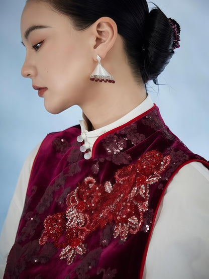 Crimson Bloom Embroidered Layered Tailored Set