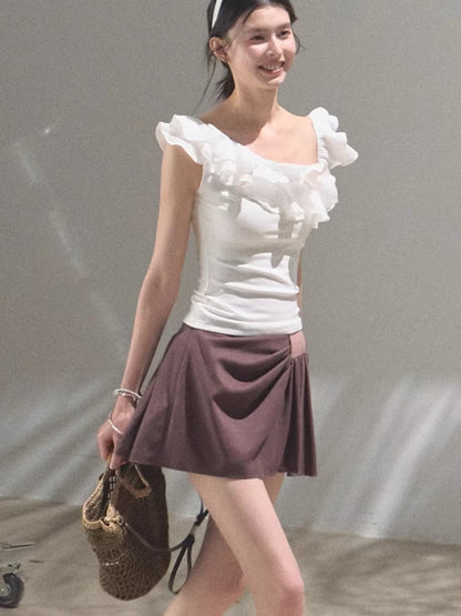 Leather Patch Lyocell–Linen A-Line Skirt