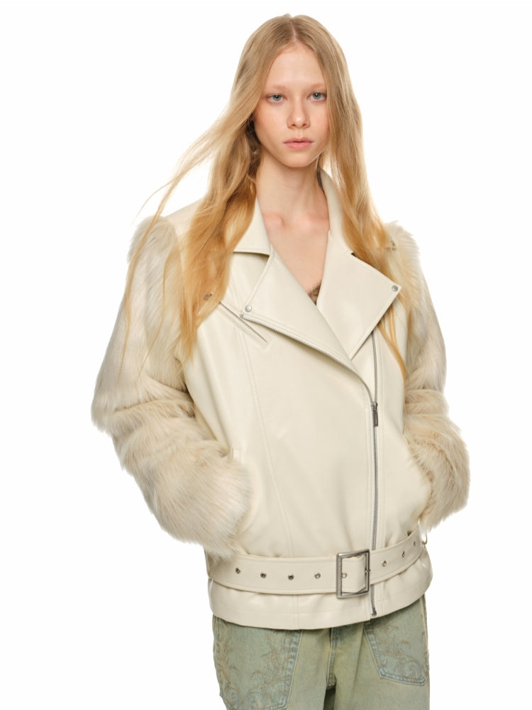 Fur Panel Quilted Moto Jacket