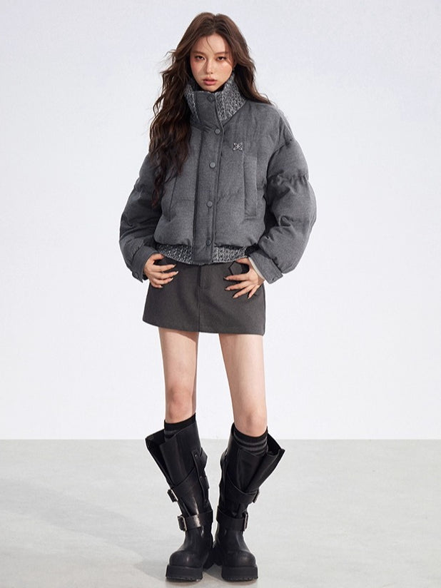 Wool-Blend Knit Spliced Down Jacket