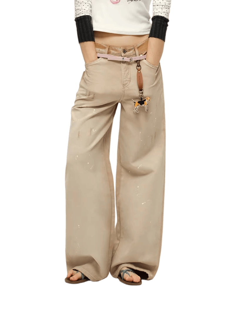 Washed Wide-Leg Denim Pants