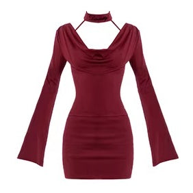 Cowl-Neck Choker Slim-Fit Bodycon Dress