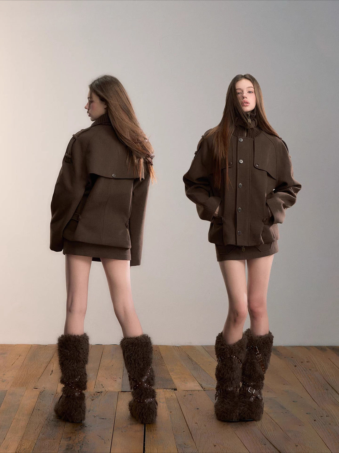 Wool-Blend Panelled High-Neck Puffer Jacket