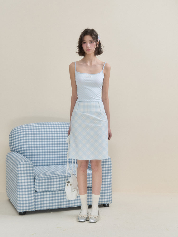 Pink &amp; Blue Plaid A-line Skirt 