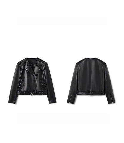 &quot;Dejembe Series&quot;Satin-Finish PU Leather Moto Jacket